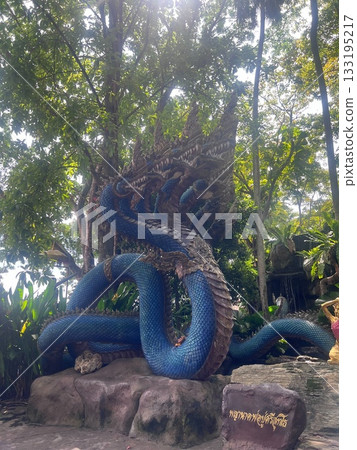 Blue Naga Sculpture in the Forest Blue Naga Sculpture in the Forest 133195217