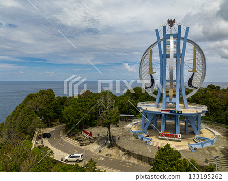 Aerial view of Zero Kilometer monument on Weh Island, Indonesia. Sabang, Indonesia. Aerial view of Zero Kilometer monument on Weh Island, Indonesia. Sabang, Indonesia. 133195262