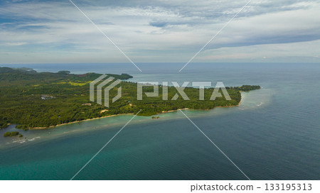 Aerial view of coastline with jungle and rainforest. Borneo. Sabah, Malaysia. Aerial view of coastline with jungle and rainforest. Borneo. Sabah, Malaysia. 133195313