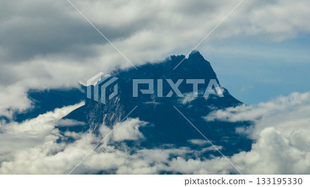 Top view of Mount Kinabalu is situated in Sabah of the Island, and is the highest mountain in Malaysia. 133195330