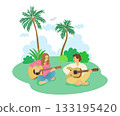 Men and women playing guitar in nature 133195420