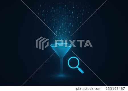 Data filtering and analysis concept with funnel...-插圖素材 [133195467 ...
