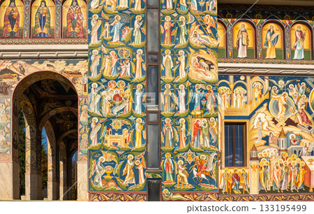 Vibrant Exterior Frescoes, Church of Saint Ioan Iacob, Neamt Monastery, Romania 133195499
