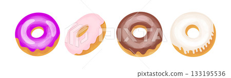 Hand drawn donut set isolated on white, vector Hand drawn donut set isolated on white, vector 133195536