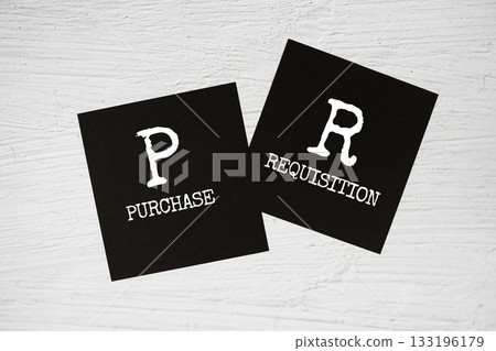 PR - Purchase Requisition text on stick note on concrete background 133196179