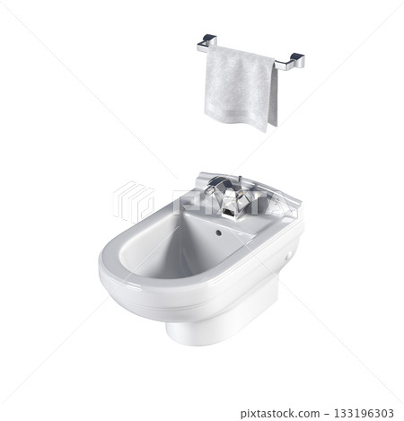 Lavatory pan isolated on a transparent background, bidet, 3D illustration, and CG render 133196303