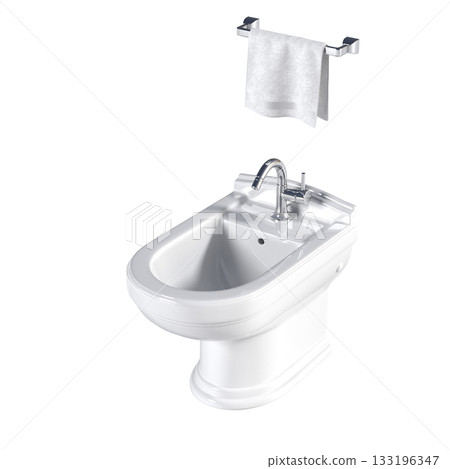 Lavatory pan isolated on a transparent background, bidet, 3D illustration, and CG render 133196347
