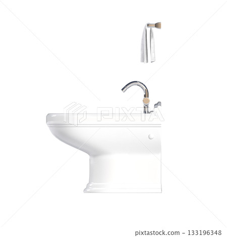 Lavatory pan isolated on a transparent background, bidet, 3D illustration, and CG render 133196348