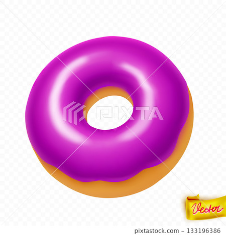 Realistic donut with shiny purple glaze, perfect for dessert ads, cafe menus, bakery branding, packaging designs and sweet food promotion 133196386