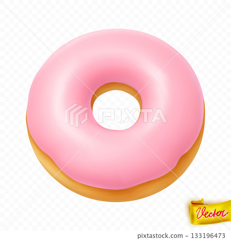 Realistic Donut With Smooth Pink Glaze, Ideal For Bakery Ads, Menu Design, Cafe Branding, Sweet Food Packaging Or Tasty Dessert Concepts 133196473