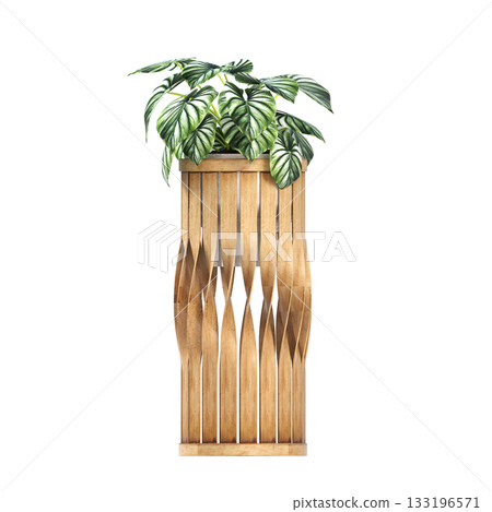 decorative flower in a pot isolate on a transparent background, 3D illustration, cg render 133196571