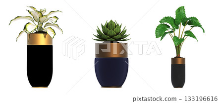 decorative flower in a pot isolate on a transparent background, 3D illustration, cg render decorative flower in a pot isolate on a transparent background, 3D illustration, cg render 133196616
