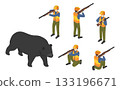 Isometric illustration: Hunter and bear 133196671