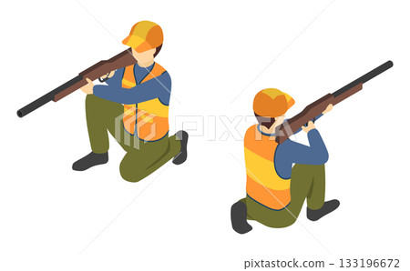 Isometric illustration: Hunter of the Hunting Association 133196672