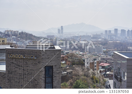 Smog and yellow dust pollution covering cityscape of Seoul capital of South Korea 133197050