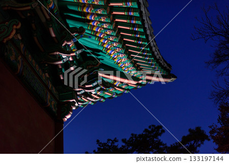 Traditional Korean Temple Roof at Night 133197144