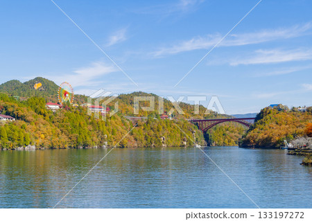 Enakyo Bridge and Red Rocks in autumn (Ena City, Gifu Prefecture) 133197272