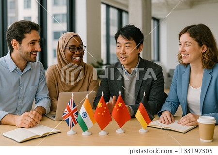 不同國籍的人們跨越國界交談 133197305