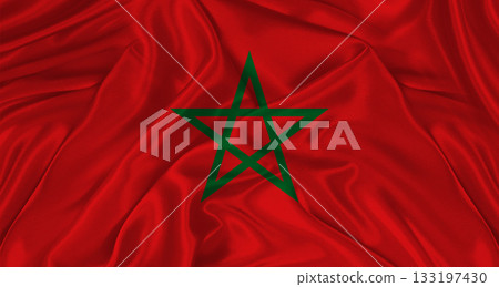 Moroccan flag with fabric texture. Realistic flag of Morocco waving, National flag Moroccan flag with fabric texture. Realistic flag of Morocco waving, National flag 133197430