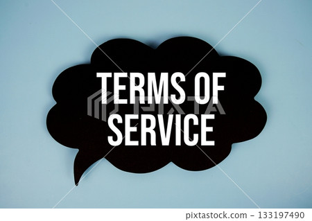 Terms of Service text with speech bubble top view on blue background 133197490