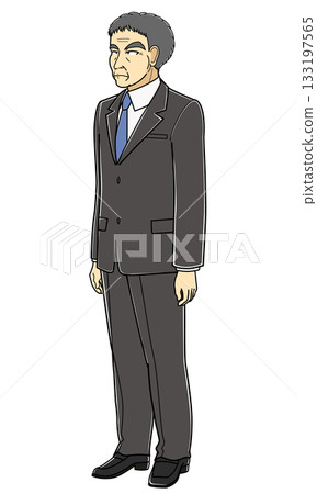 Middle-aged man in a suit standing, facing left Middle-aged man in a suit standing, facing left 133197565