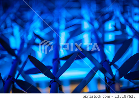 Abstract Wind Turbine Blades with Blue Lighting 133197625