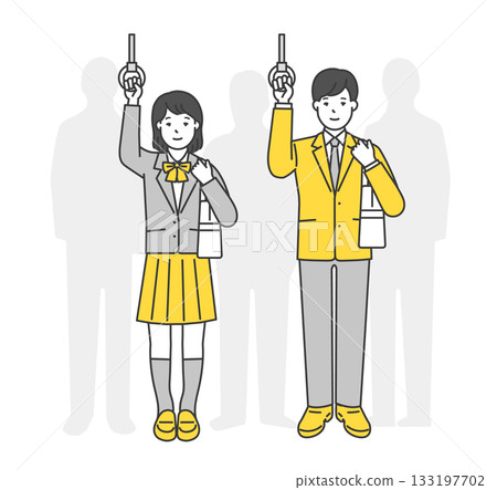 Illustration material of female and male students in uniforms holding onto straps Illustration material of female and male students in uniforms holding onto straps 133197702