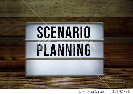 Lightbox with text "Scenario Planning" on wooden background Lightbox with text "Scenario Planning" on wooden background 133197756