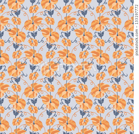 Orange Navy Morning Glory Pattern 133197772