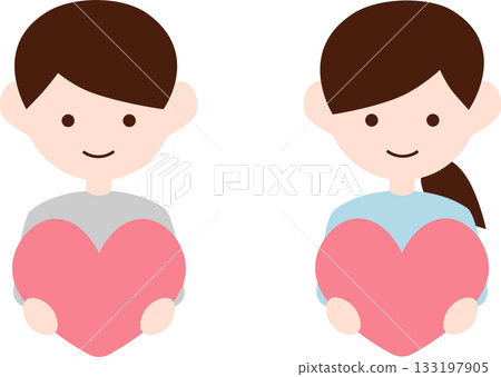 Illustration material of a man and woman holding a heart (love, welfare, mental care) Illustration material of a man and woman holding a heart (love, welfare, mental care) 133197905
