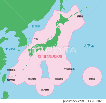 日本領土和水域地圖(專屬經濟區/EEZ)向量圖 日本領土和水域地圖(專屬經濟區/EEZ)向量圖 133198029