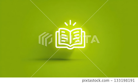 Open book icon glowing on green background, digital learning symbol, modern, minimal style 133198191