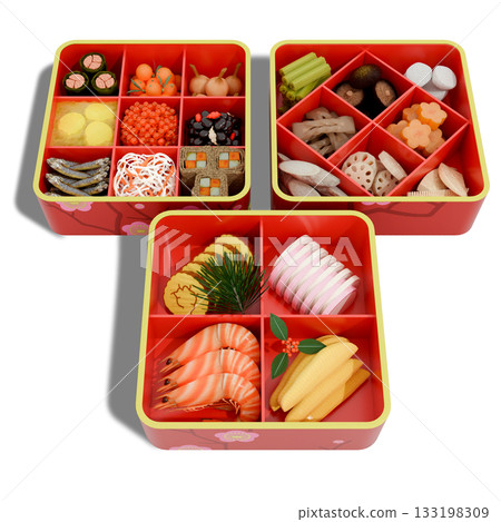 Three rows of New Year's dishes 133198309