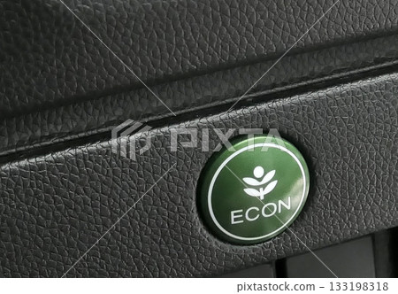Car econ button close up shot. Car interior econ button close up 133198318