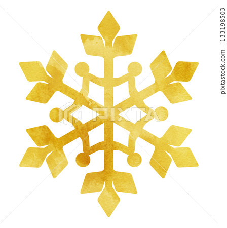 手繪雪花圖示插圖 水彩金色 133198503