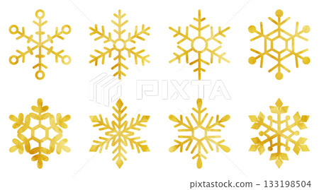 手繪雪花圖示插畫套裝 水彩金色 手繪雪花圖示插畫套裝 水彩金色 133198504