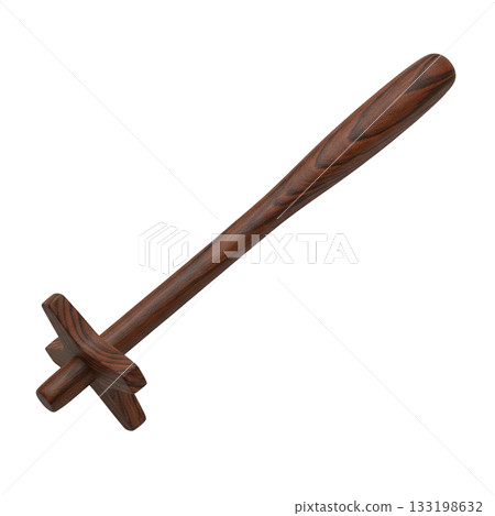 Traditional dark wooden stirrer a kitchen utensil for mixing porridge batter and drinks 133198632