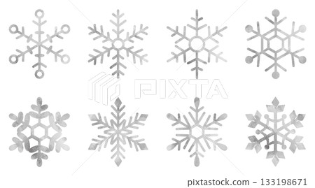 Snowflake hand-drawn icon illustration set watercolor silver 133198671