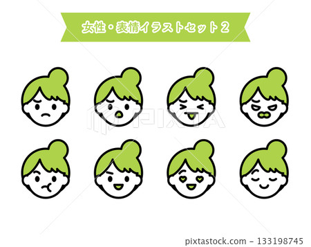 People, women, facial expression illustration set 07 133198745