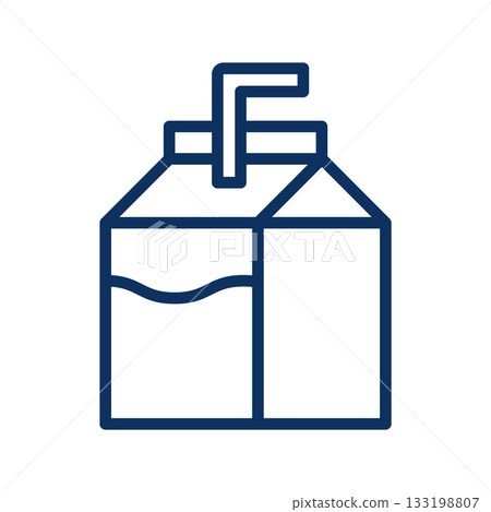 Milk Carton Icon. Linear Outline Symbol of Paper Carton with Straw Representing Dairy Milk Drink, Breakfast Beverage, and Eco Packaging. Milk Carton Icon. Linear Outline Symbol of Paper Carton with Straw Representing Dairy Milk Drink, Breakfast Beverage, and Eco Packaging. 133198807