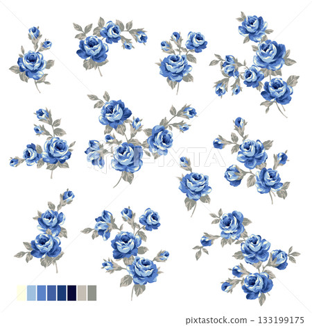 美麗的玫瑰矢量插圖集， 133199175