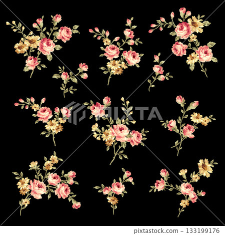 美麗的玫瑰矢量插圖集， 133199176