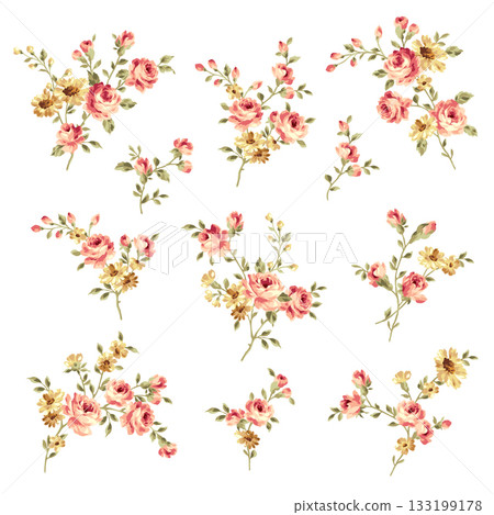 美麗的玫瑰矢量插圖集, 美麗的玫瑰矢量插圖集, 133199178