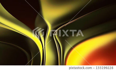 This artwork features smooth curves and waves of green metal fluidity, creating an abstract visual effect. 133199228