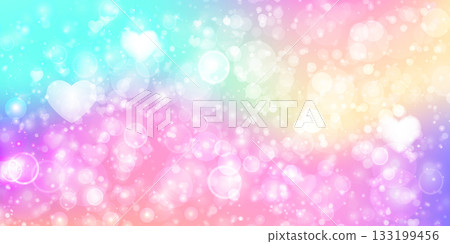 Soft pastel background with glowing bokeh circles, floating hearts, and a dreamy atmosphere. Ideal for greeting cards, social media, and romantic themed designs. High quality vector illustration 133199456