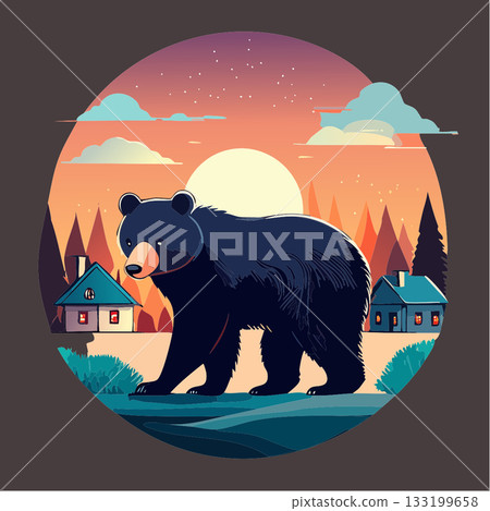 熊出現在人類居住區的插圖 - 城市熊與社會問題 - 警告 熊出現在人類居住區的插圖 - 城市熊與社會問題 - 警告 133199658