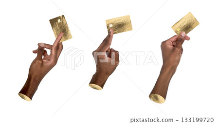 Gold card in hand. African American man holding shiny credit card symbolizing wealth, success, and 133199720