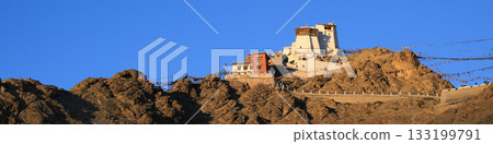 Tsemo Monastery and Tsemo Castle at sunset, Leh, India. 133199791