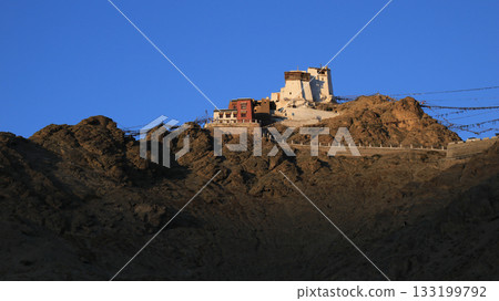 Medieval Tsemo Monastery and Tsemo Castle at sunset, Leh, India. 133199792
