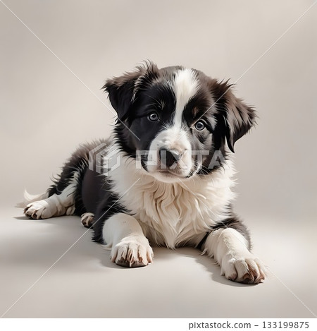 邊境牧羊犬幼犬伸展和躺下 133199875